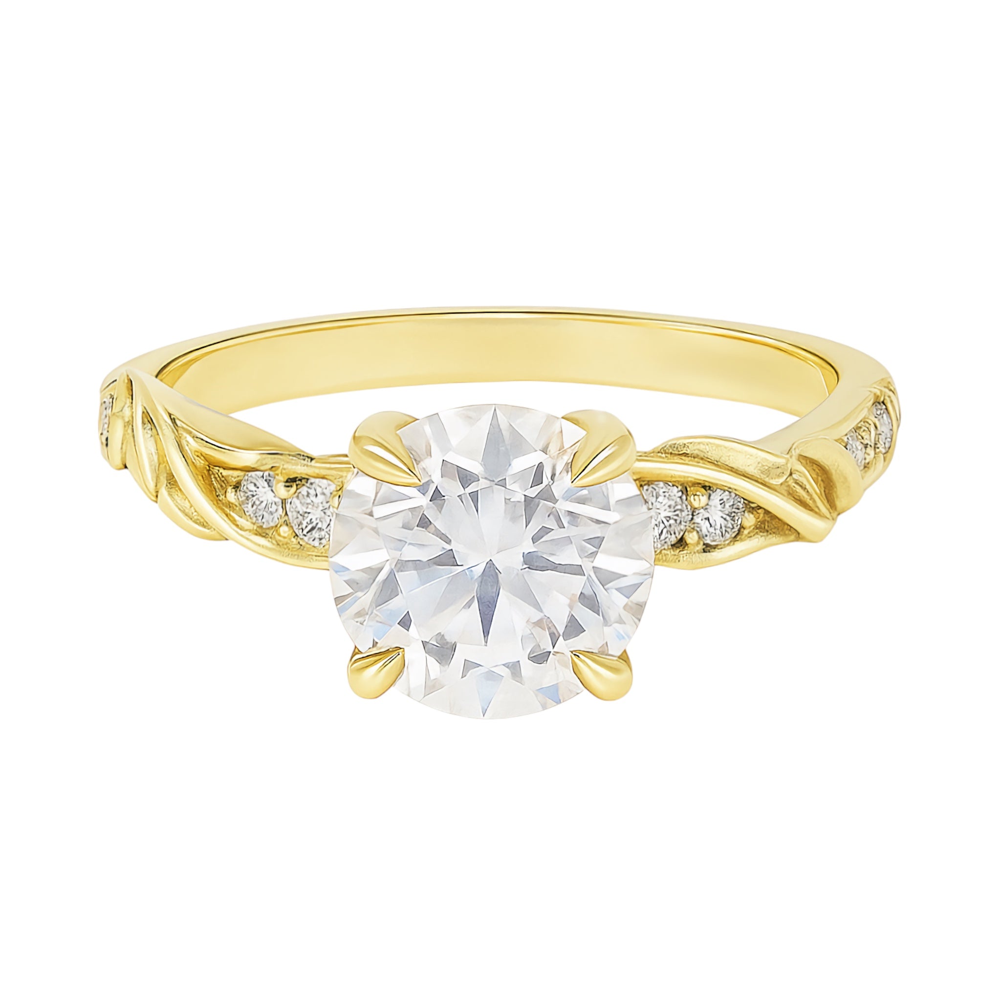 Sterling Silver 1.2ct Round Brilliant Cut Moissanite Leaf Design Ring