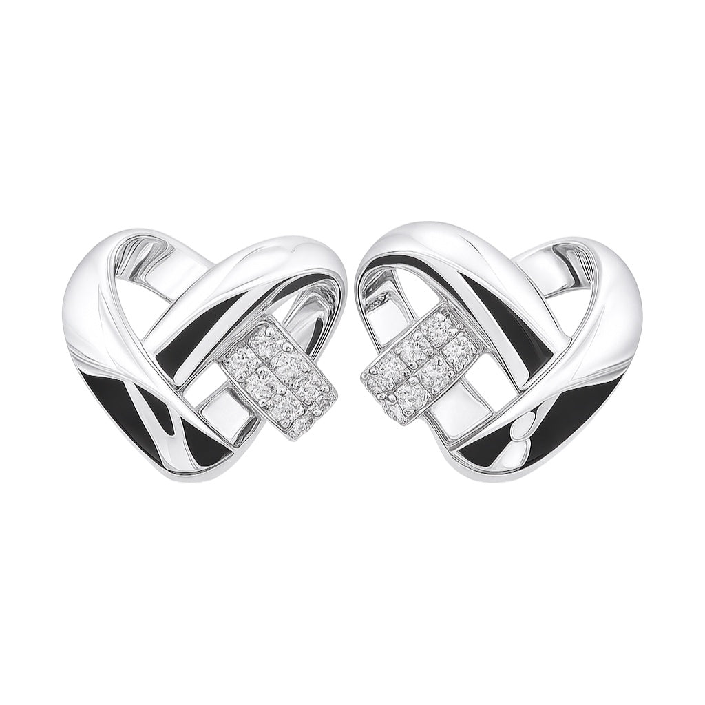 Sterling Silver CZ Intertwined Heart Stud Earrings