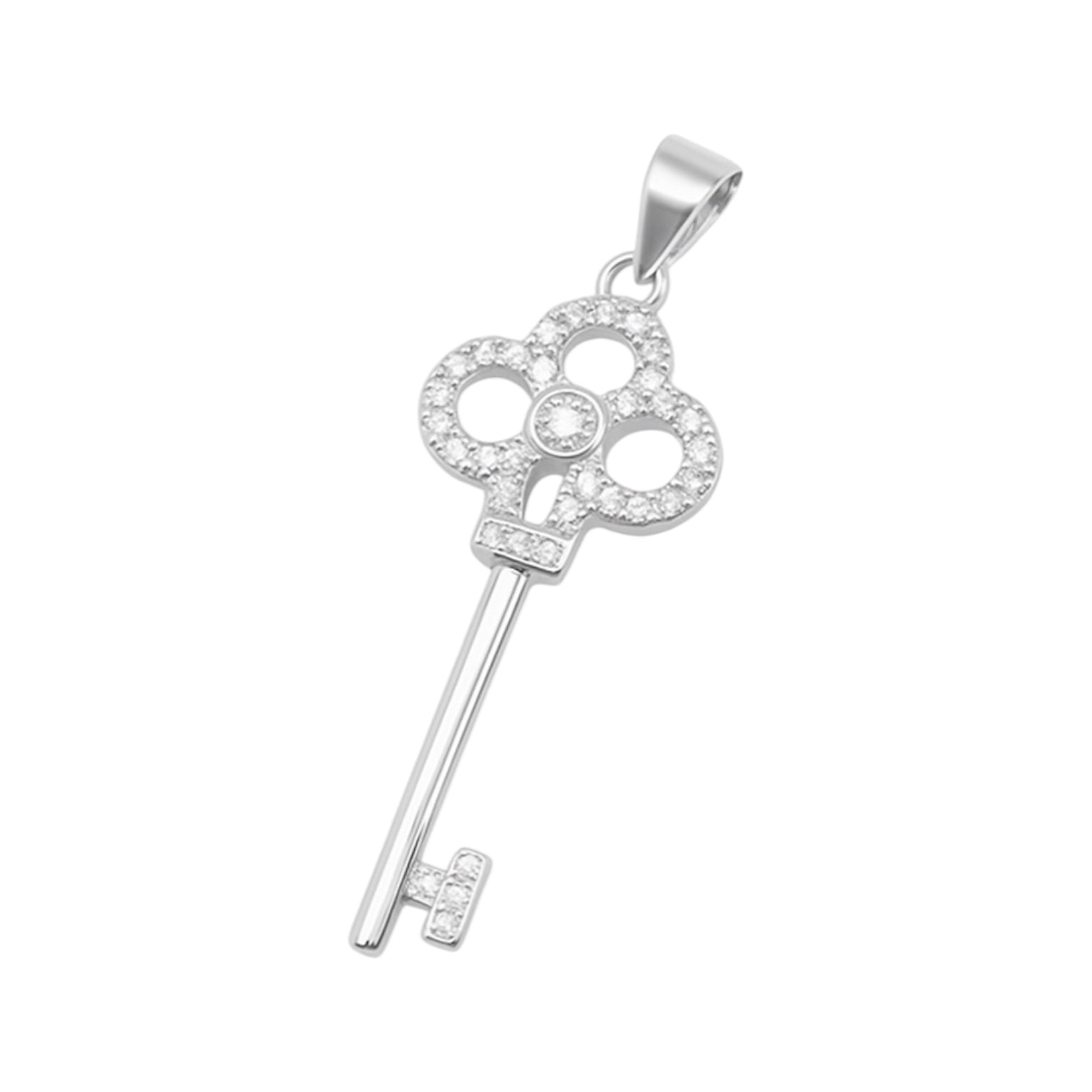 Sterling Silver CZ Flower Key Pendant