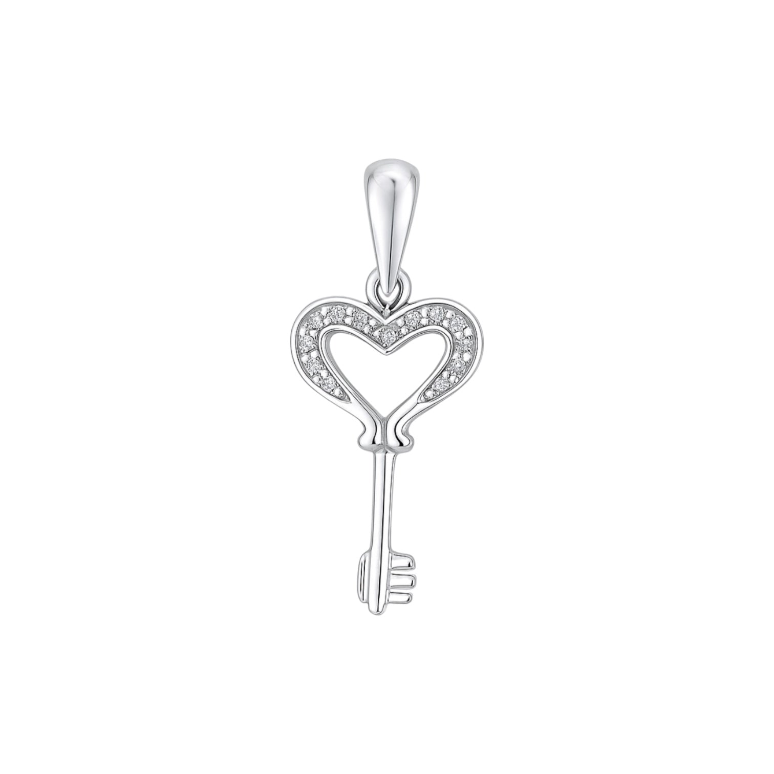 Sterling Silver CZ Heart Key Pendant