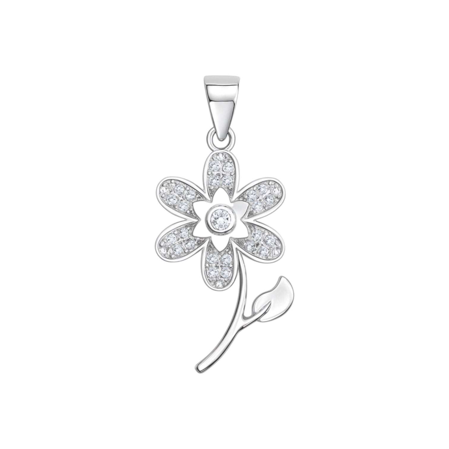 Sterling Silver CZ Pave Flower Pendant
