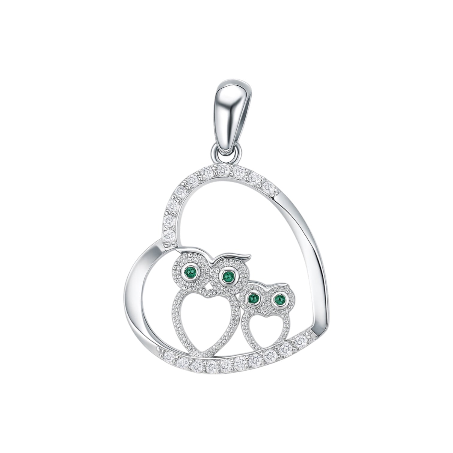 Sterling Silver CZ Heart Owl Pendant
