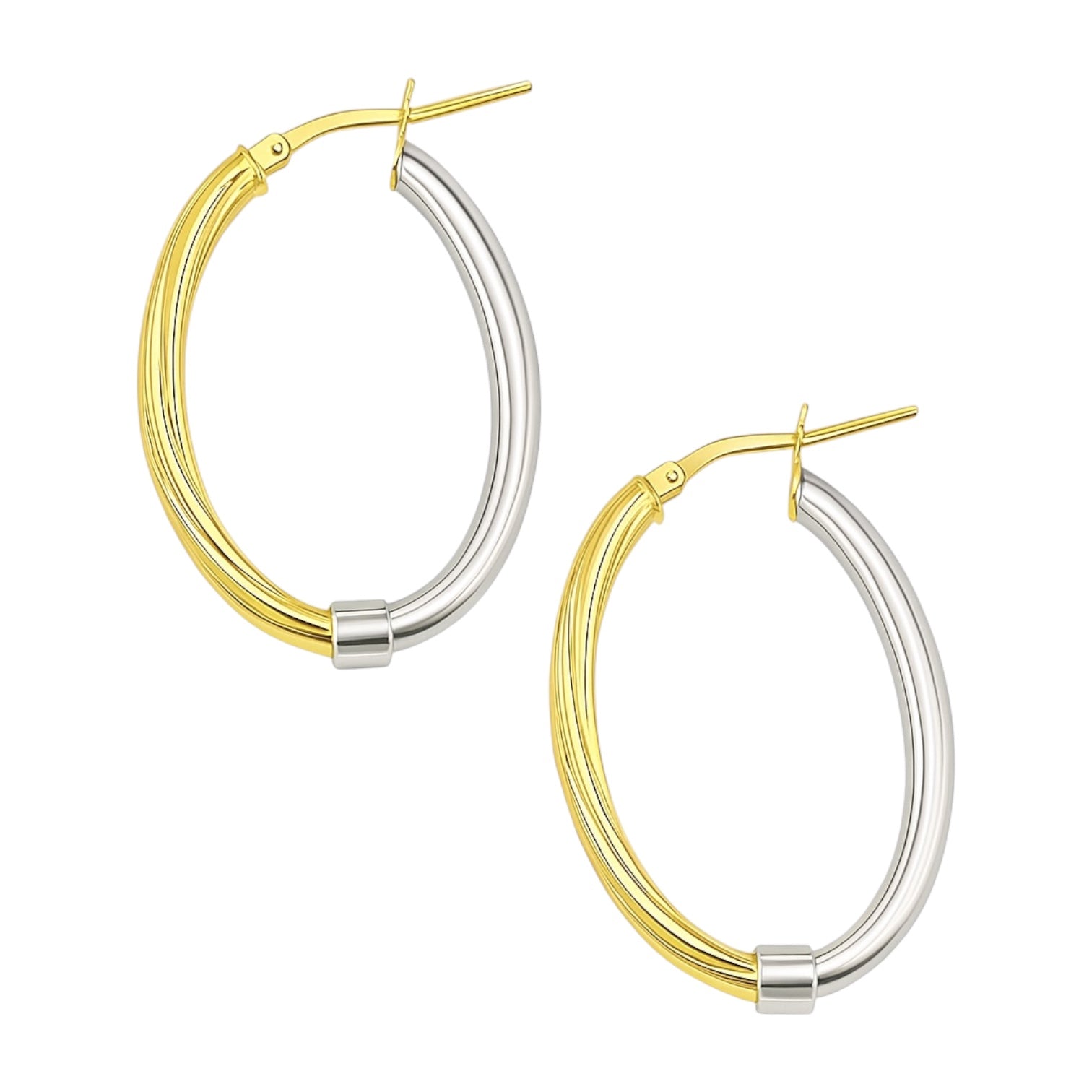 Sterling Silver Two Tone Half Twisted Oval Hoop Earrings