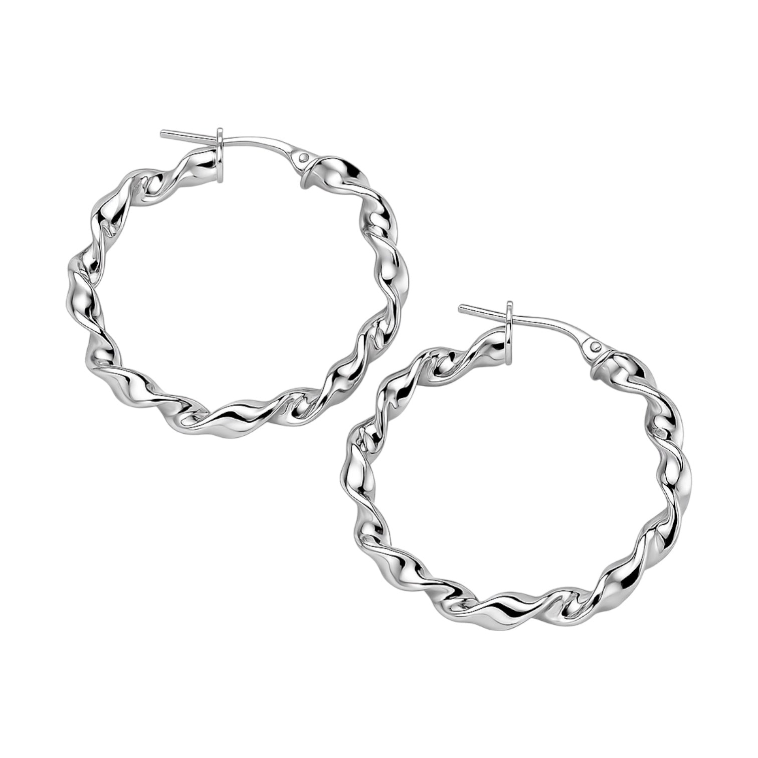 Sterling Silver Rhodium 33mm Twisted Round Hoop Earrings