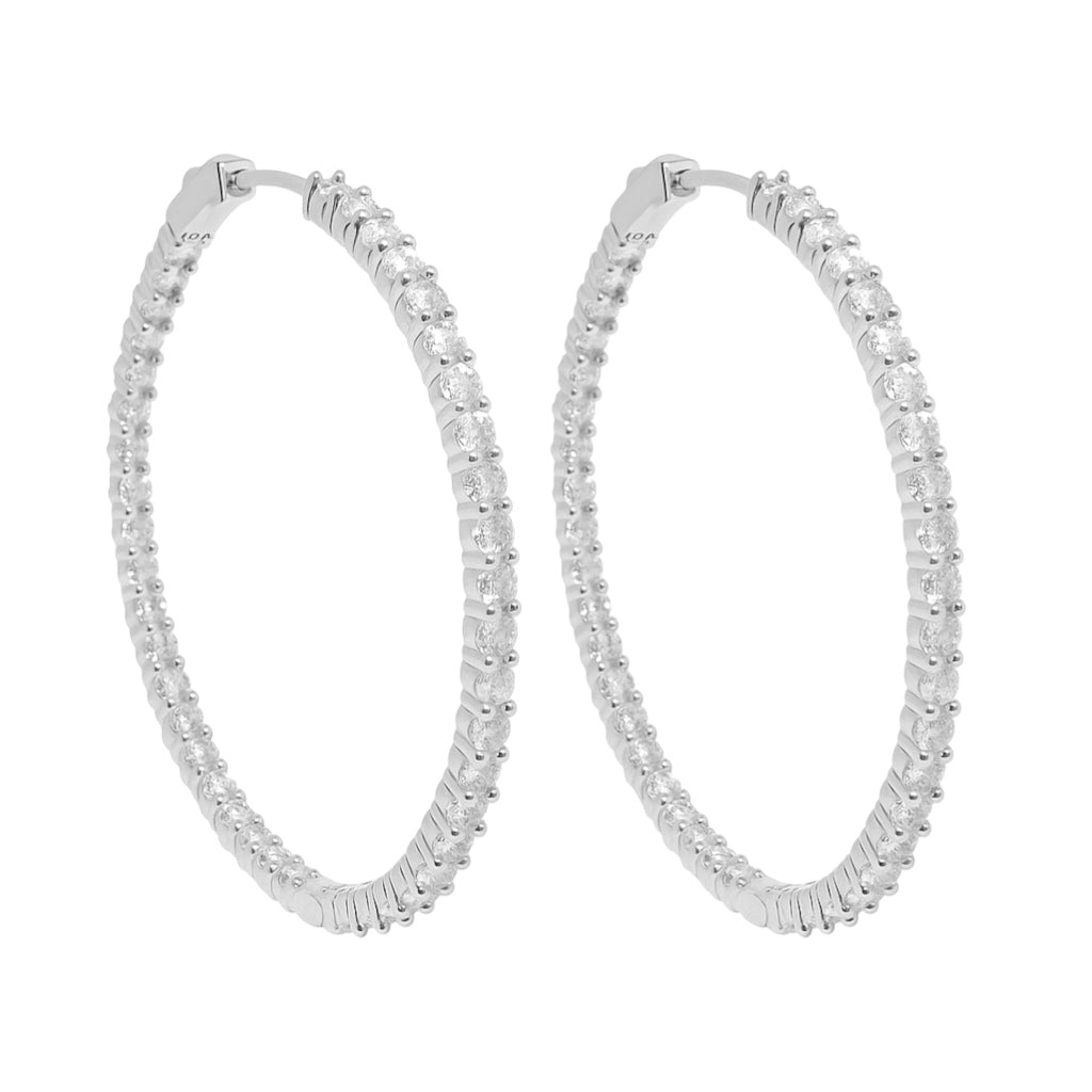 Sterling Silver Moissanite 45MM Inside Out Hinged Hoop Earrings