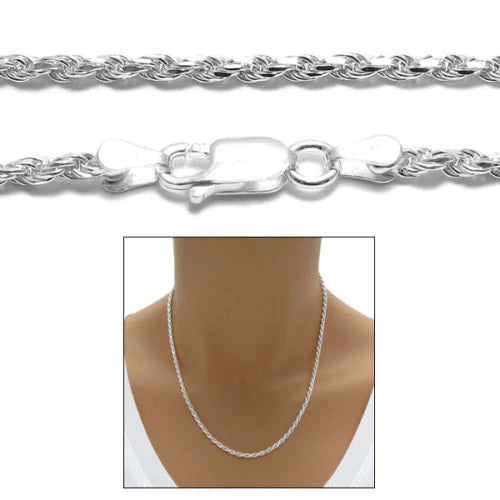 Sterling Silver 1.5 MM Rope Chain (50 GUAGE) Available in 7"-30" (SOLD BY 5 PCS)