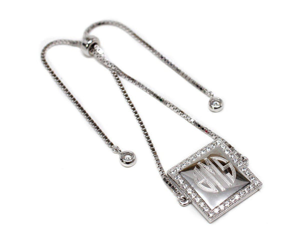 Sterling Silver Engravable Square CZ Adjustable Bracelets - Atlanta Jewelers Supply