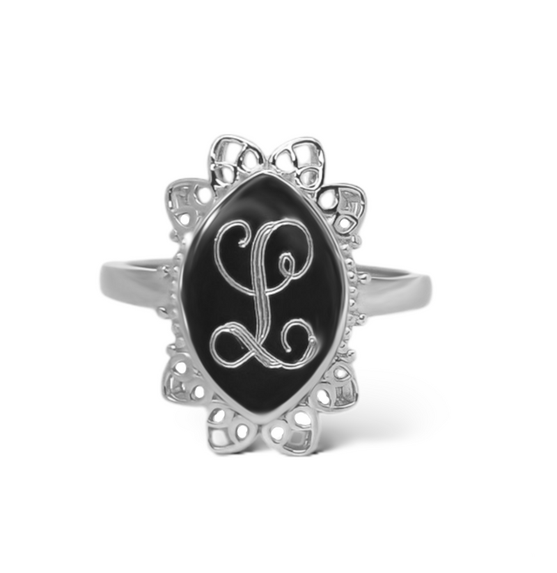 Sterling Silver Long Oval Flower Engravable Ring