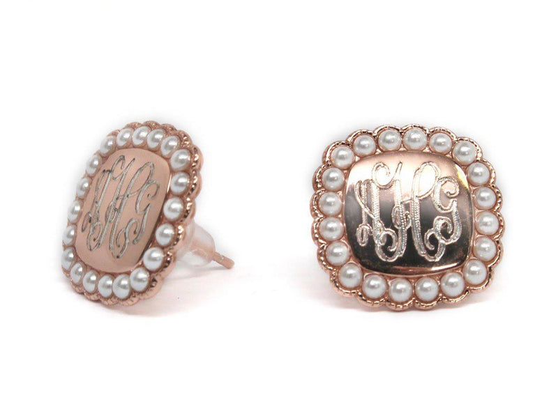 Sterling Silver Square Engravable Pearl Edged Stud Earrings - Atlanta Jewelers Supply