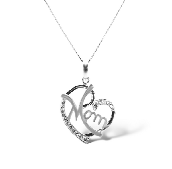 Sterling Silver Heart Mom Necklace