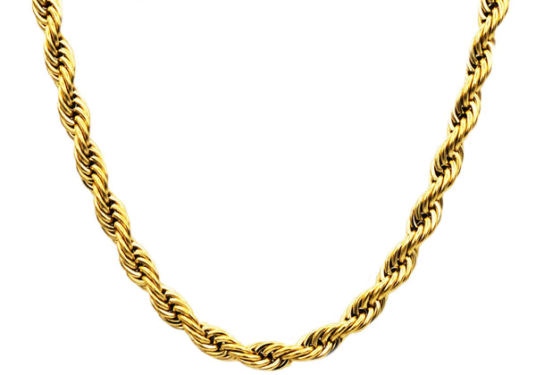 7.5mm Mens Stainless Steel Rope Chain Necklace 24" (Available in Silver and Gold)