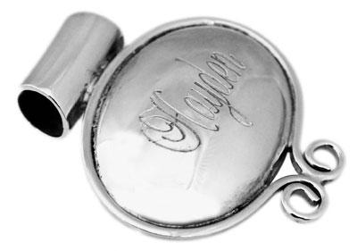 Sterling Silver Large Oval Horizontal Engravable Pendant with Beveled Edges - Atlanta Jewelers Supply