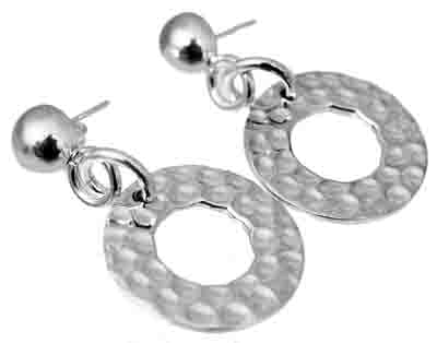 Sterling Silver Open Circle Hammered Earring On Ball Stud Finding - Atlanta Jewelers Supply