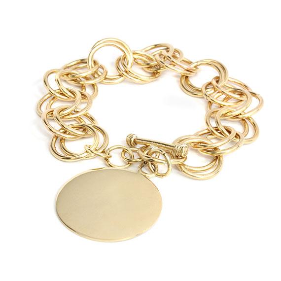 Engravable German Silver Round Disc Gold-Colored Bracelet - Atlanta Jewelers Supply