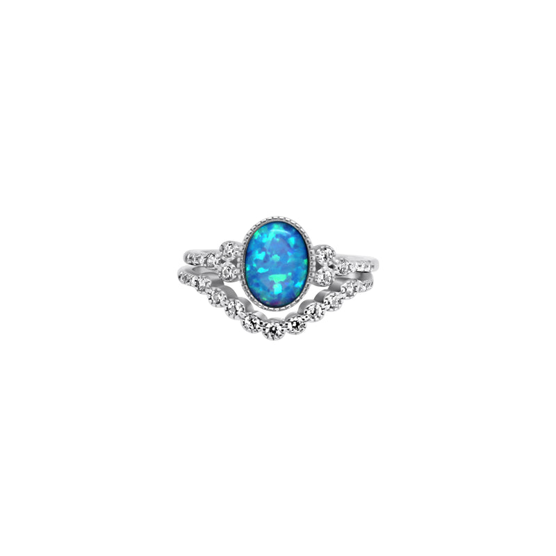 Sterling Silver Double Band CZ Opal Rings