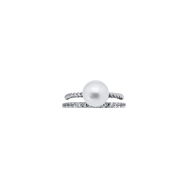 Sterling Silver Rope Pearl Ring With CZ Band