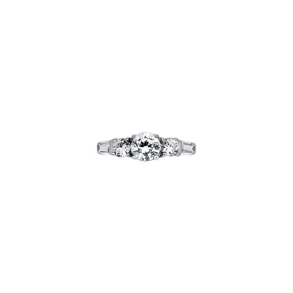 Sterling Silver Round Cz & Baguette Sterling Silver Ring