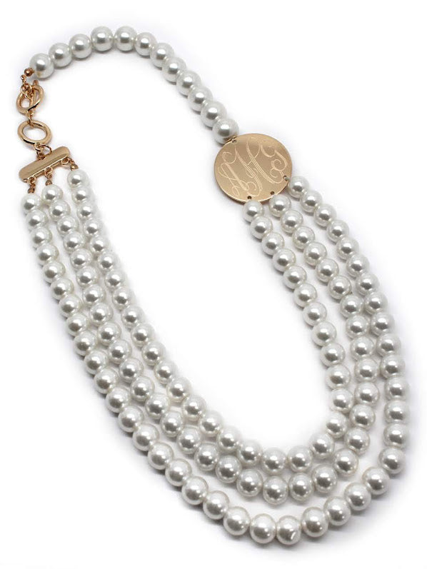 Triple Pearl Sideway Engraved Disc Necklace - Atlanta Jewelers Supply