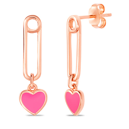 Sterling Silver Rose Pink Heart Dangle Post Earring