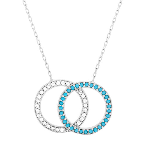 Sterling Silver Turquoise Cz Double Necklace Necklace