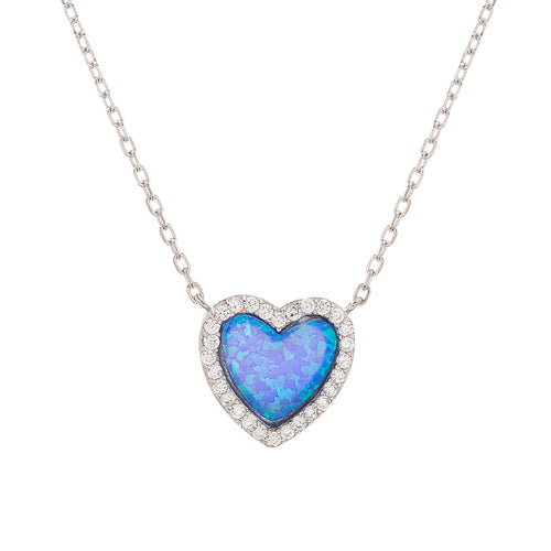 Sterling Silver Opal Heart Necklace