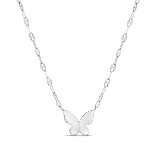 Sterling Silver Polished Butterfly Station Kiss Chain Necklace
