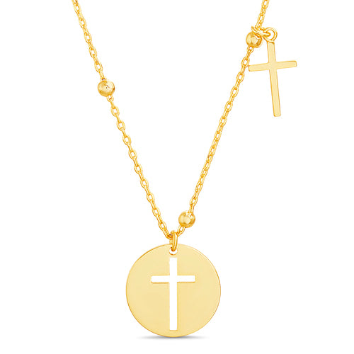 Sterling Silver Gold Open Cross Disc Polished Cross Necklace - Atlanta Jewelers Supply