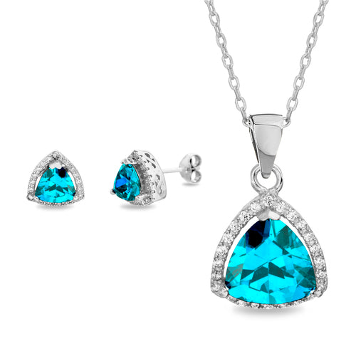 CZ Triangle W/CZ Border Post Earring & Pendant Set (Chain not Included) (5 Colors) - Atlanta Jewelers Supply