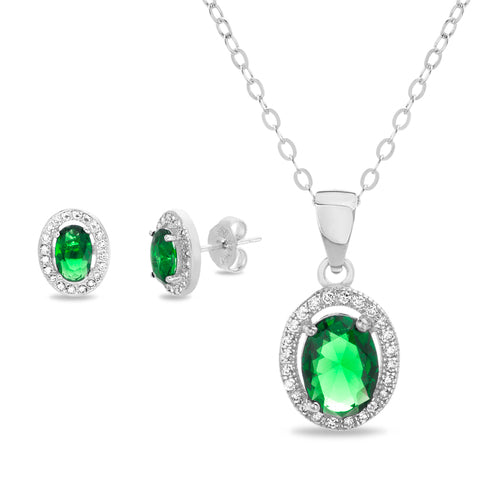 Silver Oval Post Earring & Pendant Set (4 Colors) (Chain not Included) - Atlanta Jewelers Supply