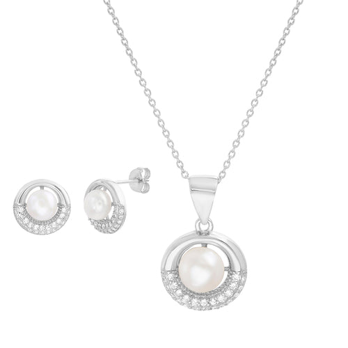 Sterling Silver CZ Pearl Circle Design Set - Atlanta Jewelers Supply