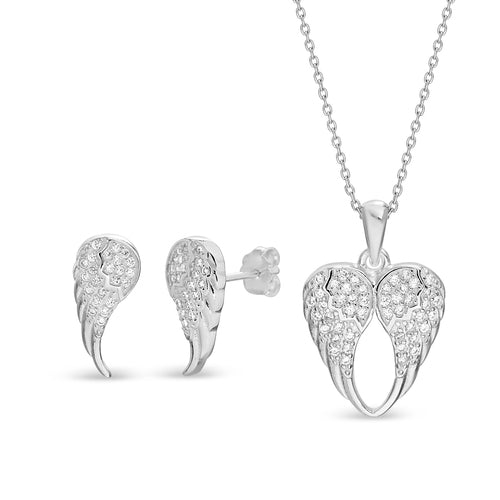 Sterling Silver CZ Wings Pendant & Earring Set - Atlanta Jewelers Supply