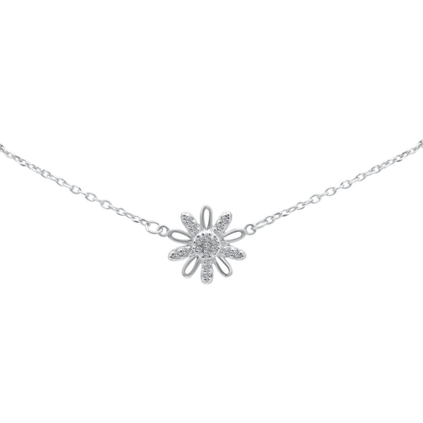 Sterling Silver CZ Flower Necklace