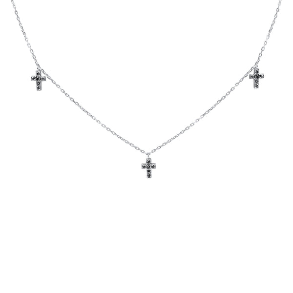 Sterling Silver 5 Cross Station Necklace