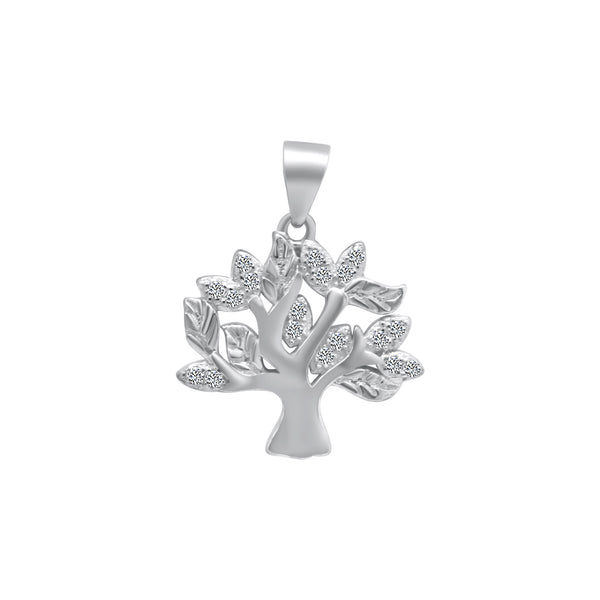 Sterling Silver Tree Pendant With CZ Stones