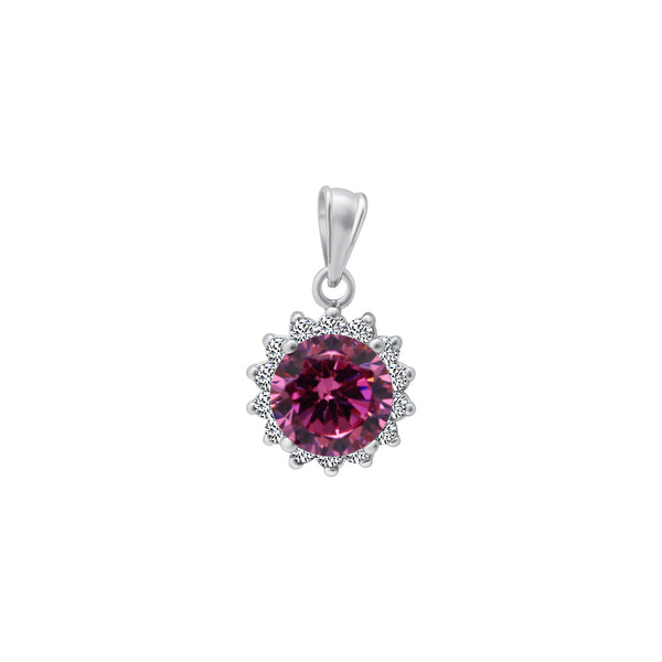 Sterling Silver Large Color CZ With Teardrop Halo Pendant
