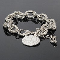 Elegant Pave CZ Link Bracelet With 20 mm Engraved Disc - Atlanta Jewelers Supply