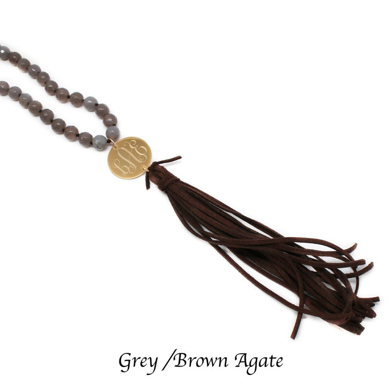 Beaded Suede Tassel Necklaces With Engraved Stainless Steel Disc In Gold Or Silver - Atlanta Jewelers Supply