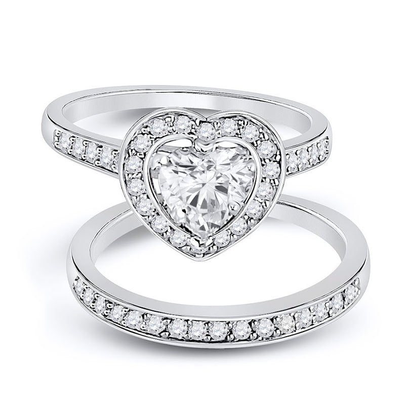 Sterling Silver Halo Heart Cz Ring Set - Atlanta Jewelers Supply
