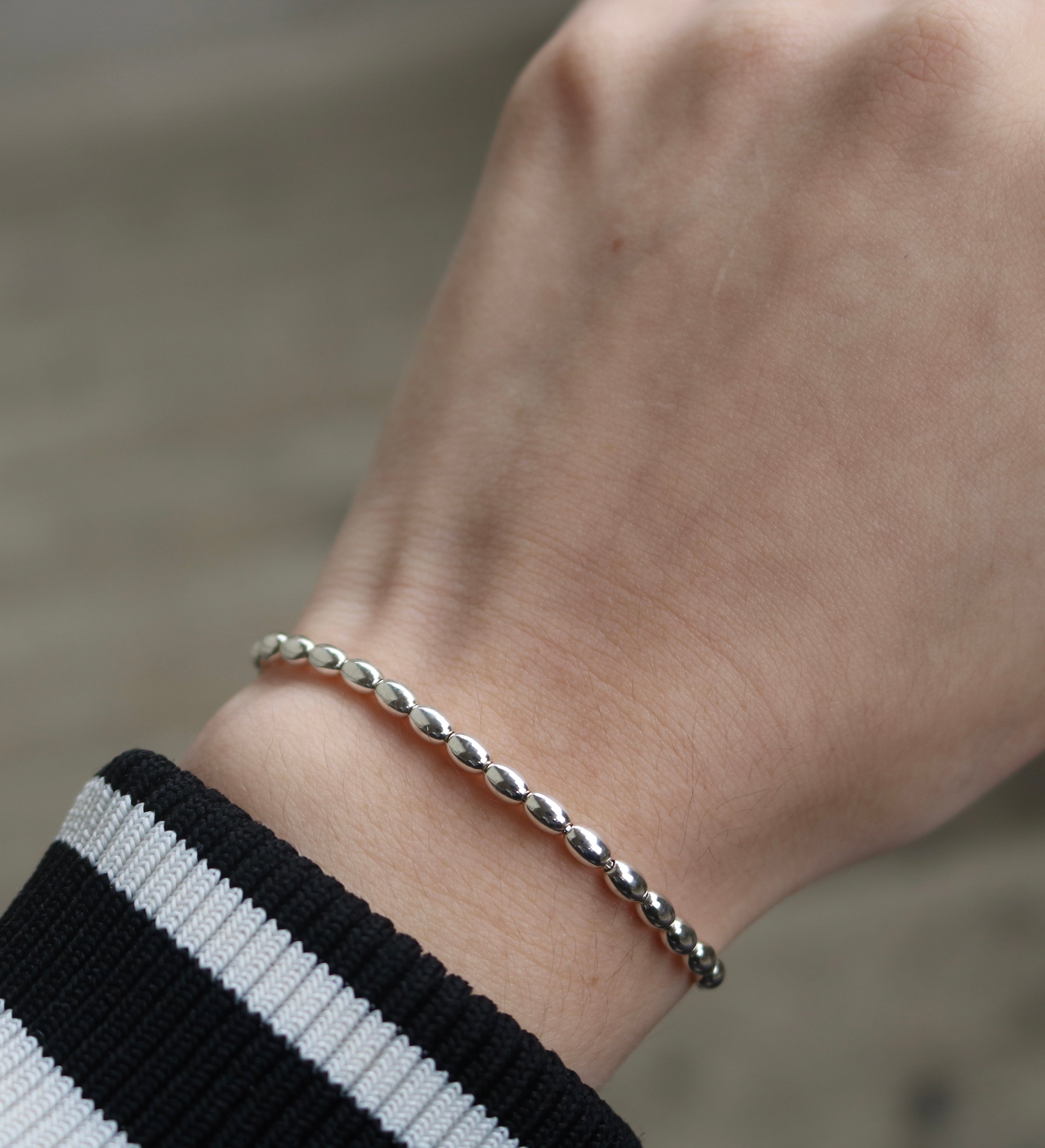 Sterling Silver Rice Bead Bolo Bracelet (2 Sizes)