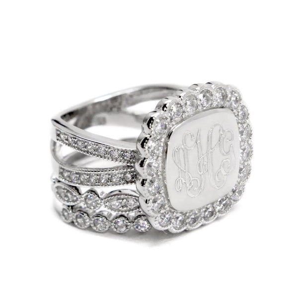 Sterling Silver Stackable Square CZ Split Band Ring With Two Bands - Atlanta Jewelers Supply