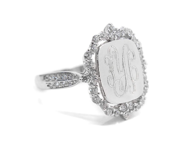 Elegant Engravable Ashley Sterling Silver Princess CZ Ring - Atlanta Jewelers Supply