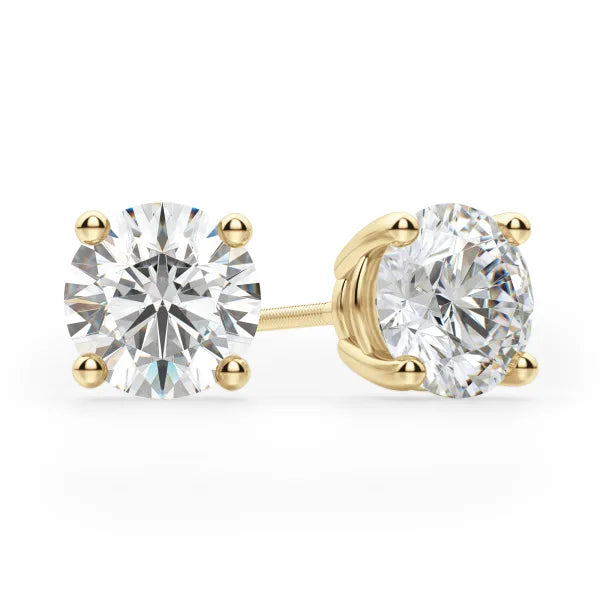 14K Gold 4 Prong Moissanite Screwback Earrings/w Certification