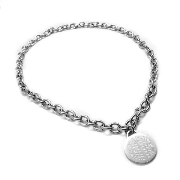 Stainless SteelTiffany Style Round disc Charm Necklace - Atlanta Jewelers Supply