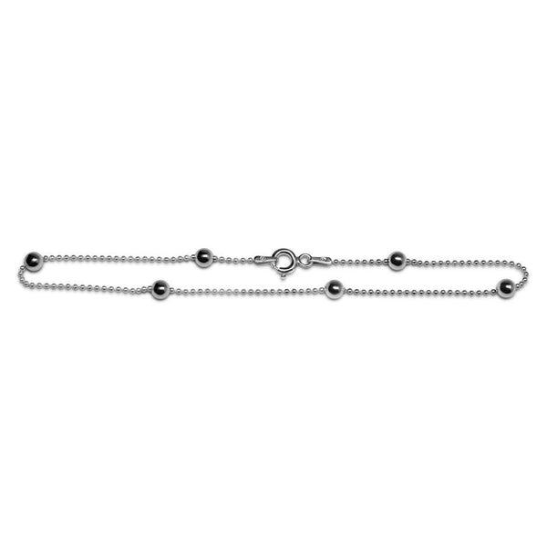 Sterling Silver 4MM Bead Station Beaded Anklet