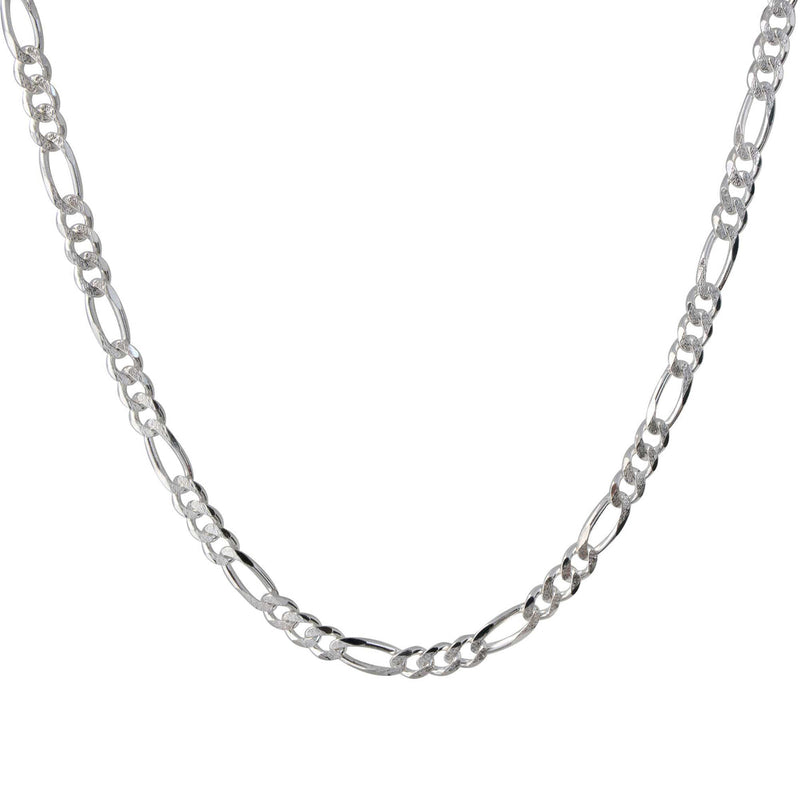 Italian Sterling Silver Flat Figaro Pave Chain 120 Gauge