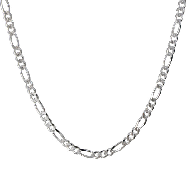 Italian Sterling Silver Flat Figaro Pave Chain 180 Gauge
