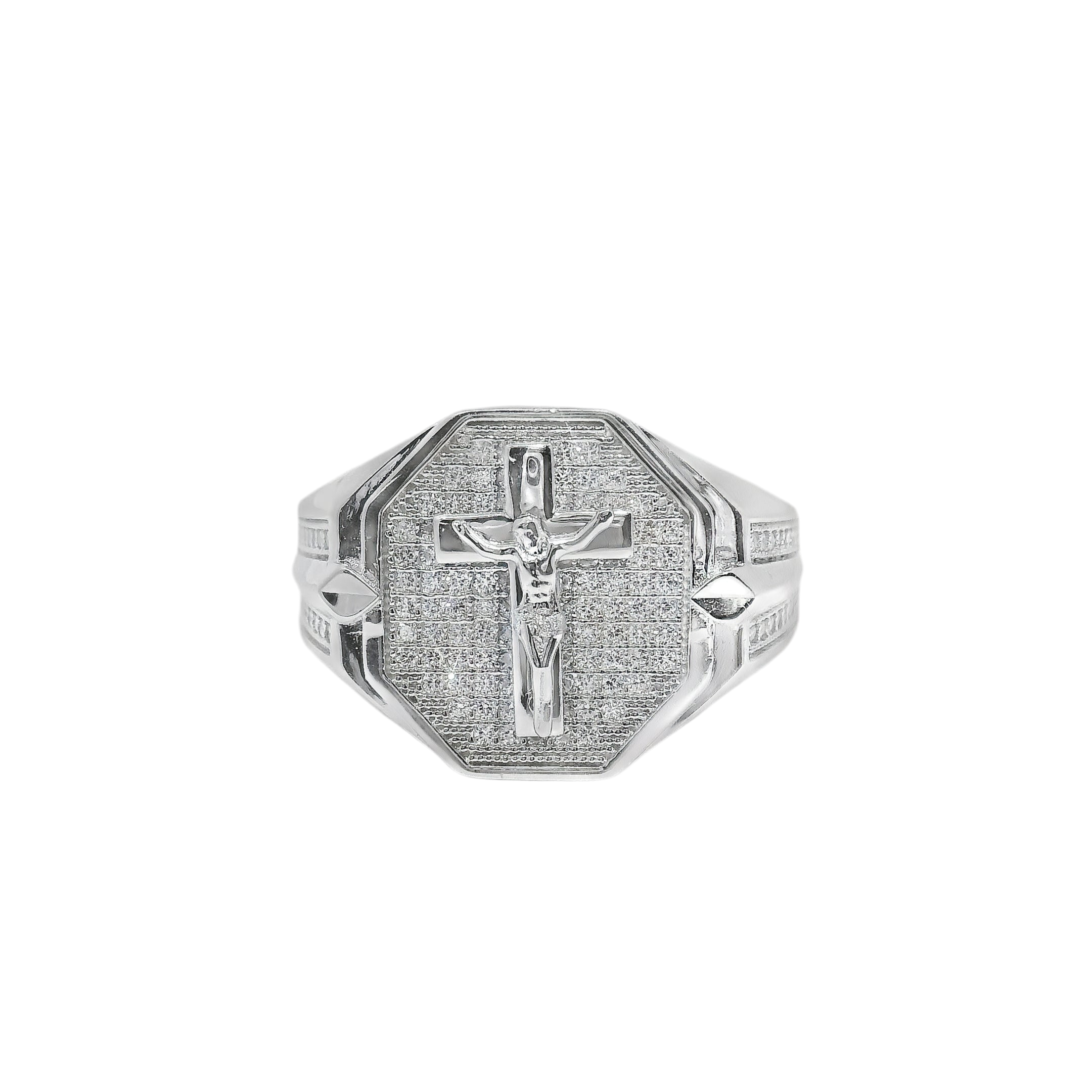 925 Sterling Silver CZ Crucifix Men's Ring