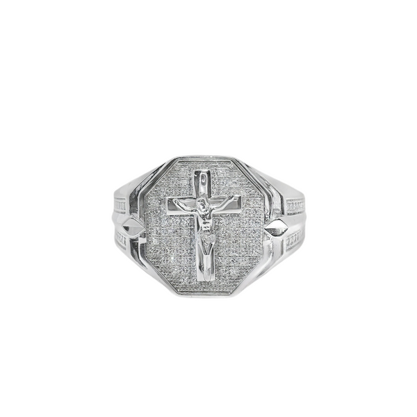 925 Sterling Silver CZ Crucifix Men's Ring