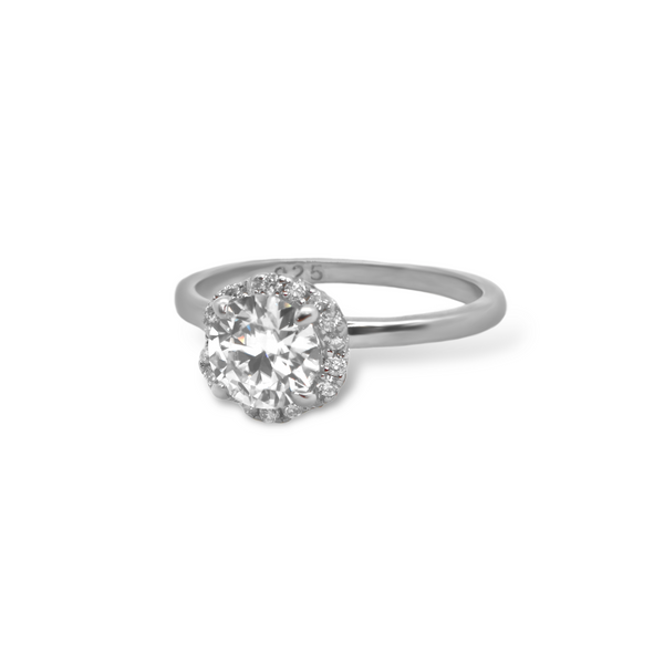 Sterling Silver 0.8CT 6.0MM Moissanite Halo Engagement Ring