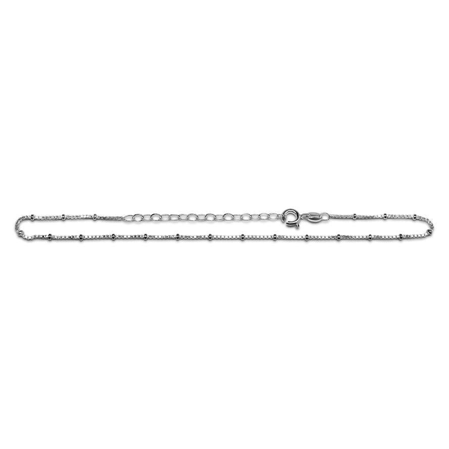 Sterling Silver 2MM Beads Station Anklet (9"+2")